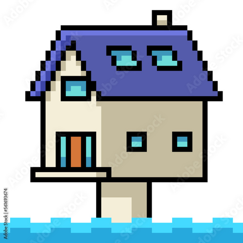 pixel art house pillar flood