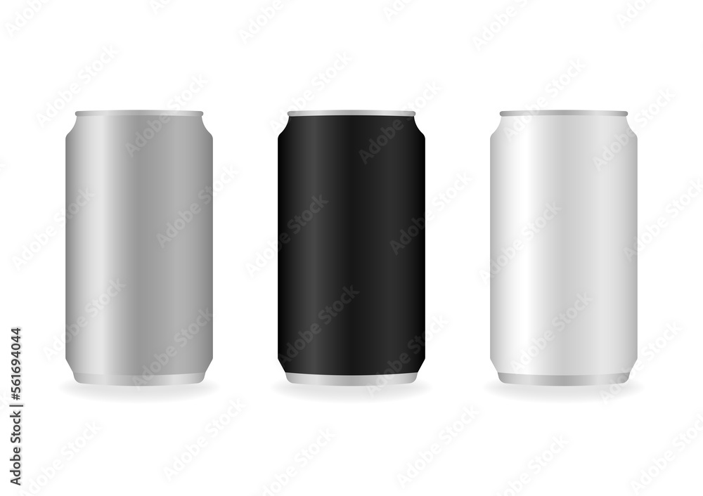 Aluminum Can. Metal Beverage Drink Can. Empty Metal Can for Soda, Beer or Energy Drink. Vector Illustration Isolated on White Background Aluminum Can. Metal Beverage Drink Can. Empty Metal Can for Soda, Beer or Energy Drink. Vector Illustration Isolated on White Background