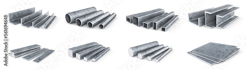 Set of rolled metal isolated on a white background. 3d illustration