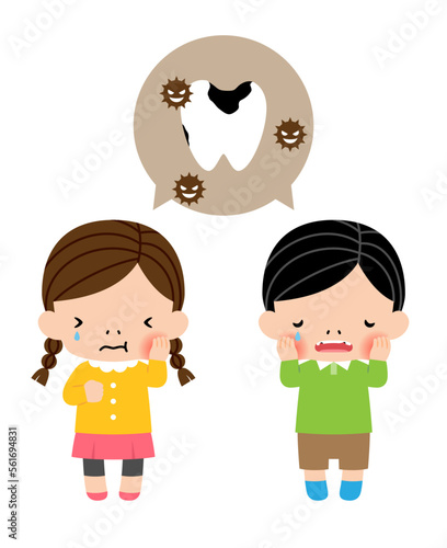 虫歯で泣いている子供のイラスト