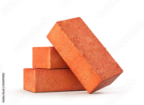 Red brick stack isolated on a white background. 3d illustration