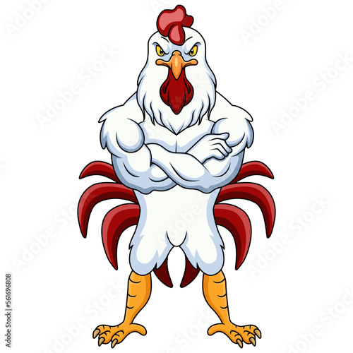 Strong rooster cartoon mascot character