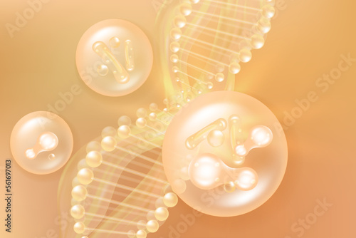Probiotic and Hyaluronic acid skin solutions ad, gold collagen, and vitamin serum drops, cosmetic advertising background ready to use, illustration vector.