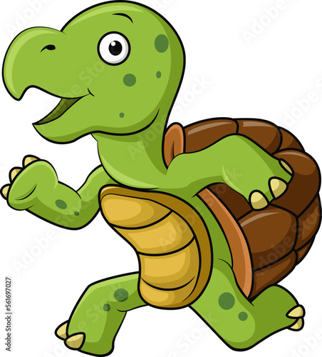 Cute turtle running on white background