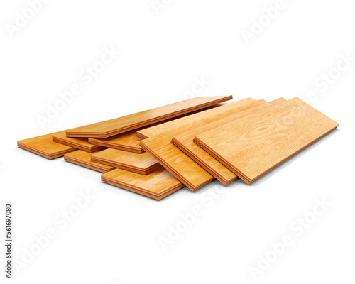Wooden samples  pieces of plywood sheets are composed and isolated on a white background  3d illustration