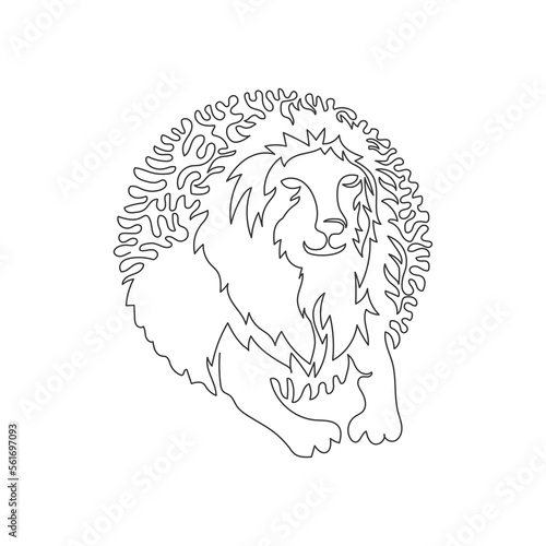 Continuous curve one line drawing. Lions have strong bodies. Abstract art in circle. Single line editable stroke vector illustration of aggresive mammal  for logo, wall decor, poster print decoration