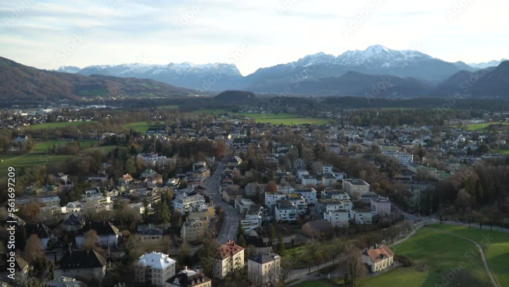 Wide aerial zoom over the picturesque Salzburg Alps, Austria. Wide aerial zoom over the picturesque Salzburg Alps, Austria.