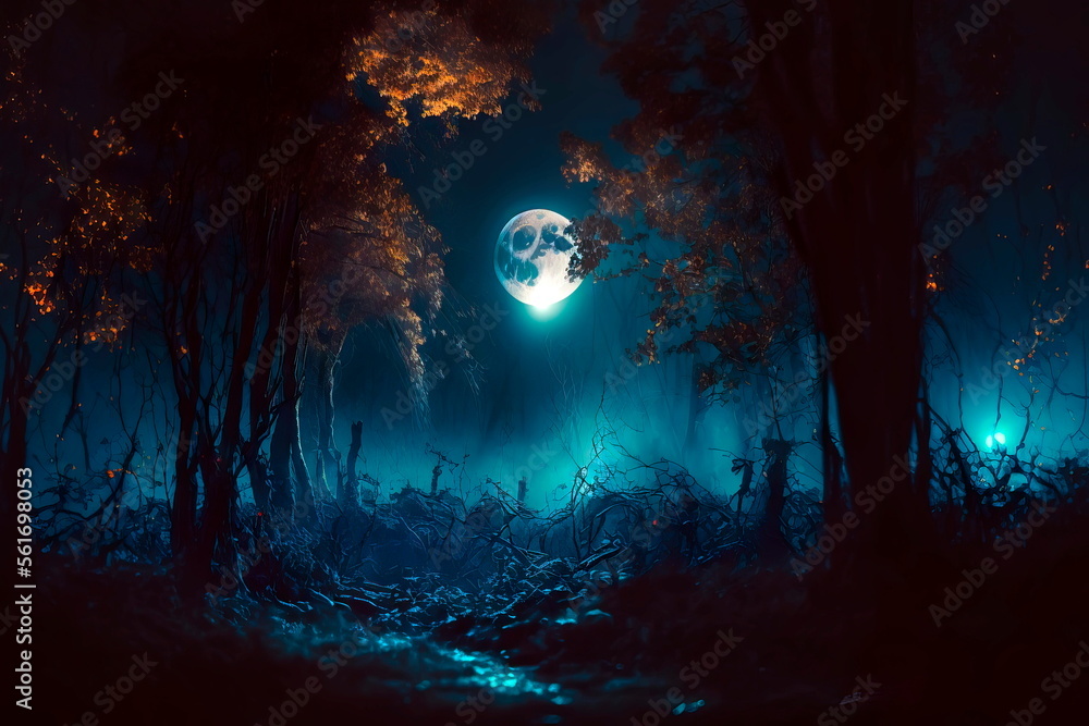 Dark forest moonlight , concept of nature  Generative AI