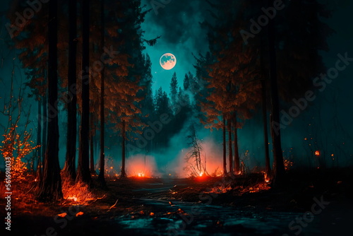 Dark forest moonlight , concept of nature Generative AI