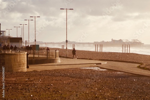 Hazy beach promenade overlooking the sea