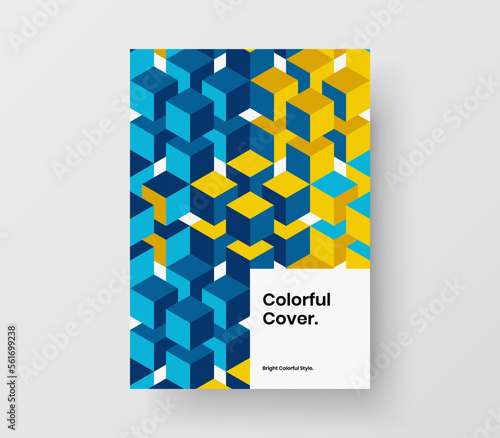 Colorful magazine cover design vector layout. Abstract geometric shapes corporate brochure template.