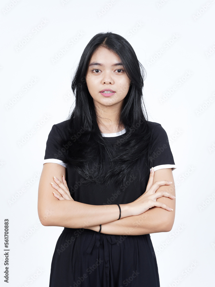 Folding arms smile and looking at camera Of Beautiful Asian Woman Isolated On White Background Folding arms smile and looking at camera Of Beautiful Asian Woman Isolated On White Background