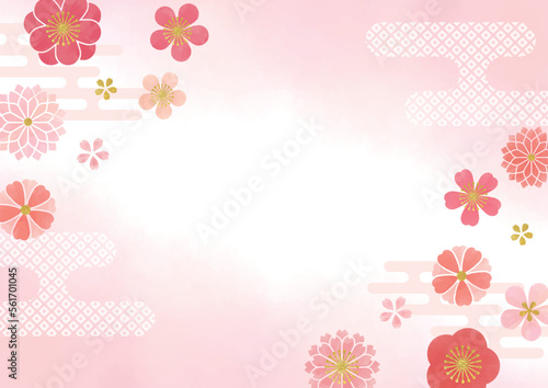 水彩タッチのピンクの花柄背景