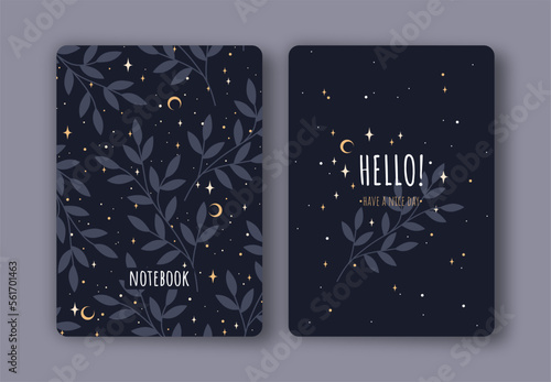 Cover design with herb space pattern. Hand drawn elements.  Invitation, greeting card, cover book, notebook. Vector illustration
