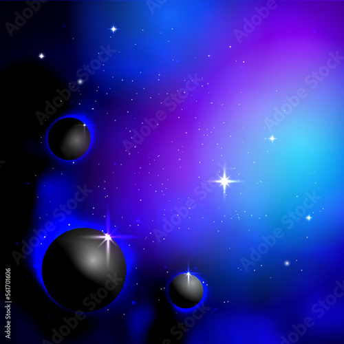 space background with ascending black planets