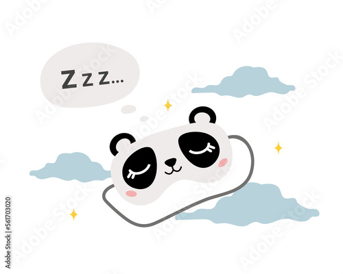 Sleep mask with cute panda. Eye protection accessory with animal. Nightwear for sleeping, dreaming and relaxation. Funny pajama element. Vector illustration in flat cartoon style.
