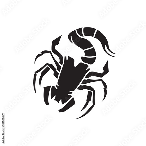 Simple minimal scorpion vector icon. Tattoo idea. Poisonous insect. Sting animal. Powerful zodiac sign. Wildlife dangerous animal. Graphic design, business and company logo. Dangerous tail.