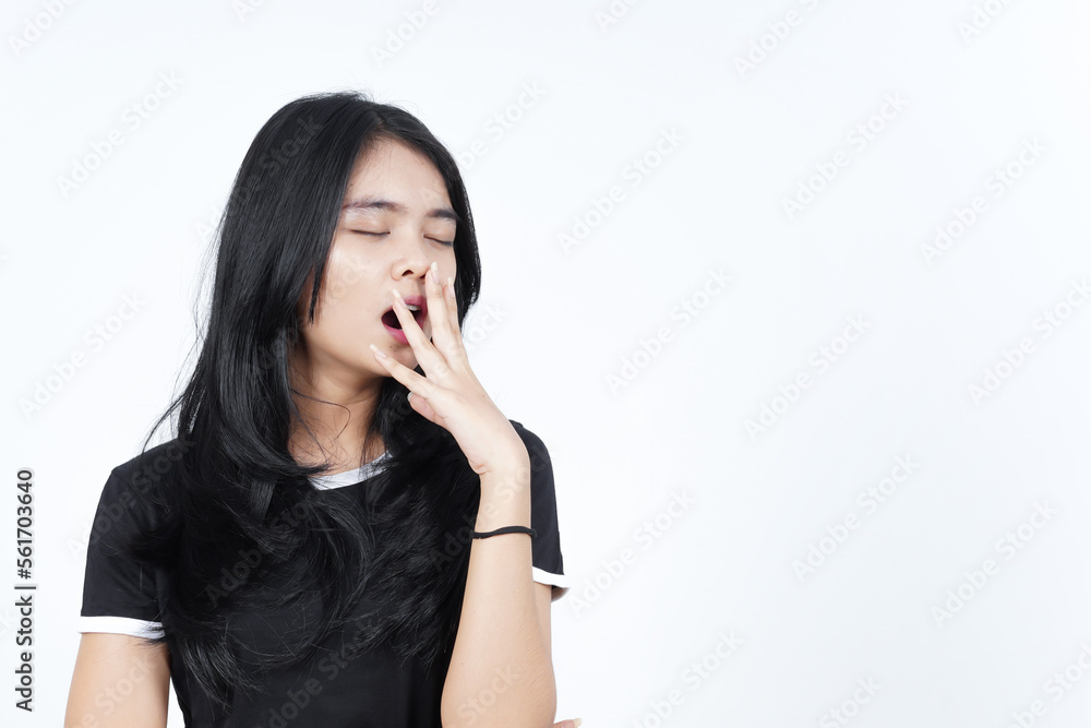Yawning Gesture Of Beautiful Asian Woman Isolated On White Background Yawning Gesture Of Beautiful Asian Woman Isolated On White Background
