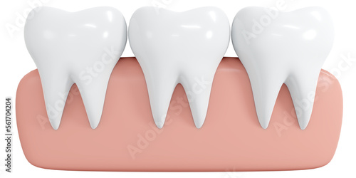 3D Rendering healthy teeth with gum icon cartoon style isolated on white. 3D Render illustration.
