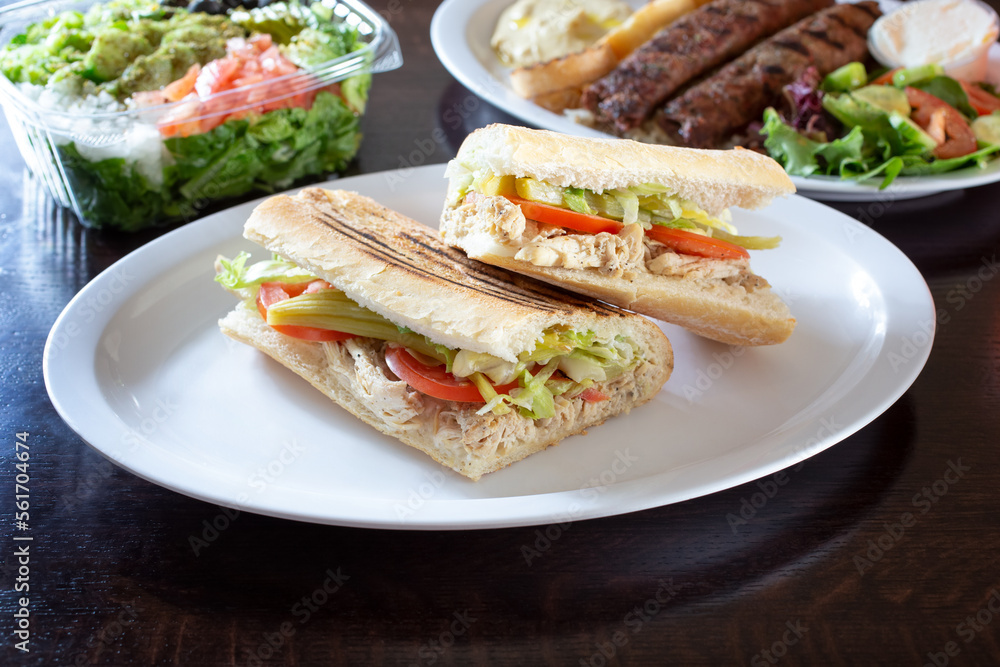 A view of a chicken panini sandwich.