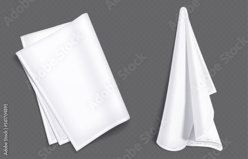 Foto White kitchen towel, fabric napkin, tablecloth or handkerchief