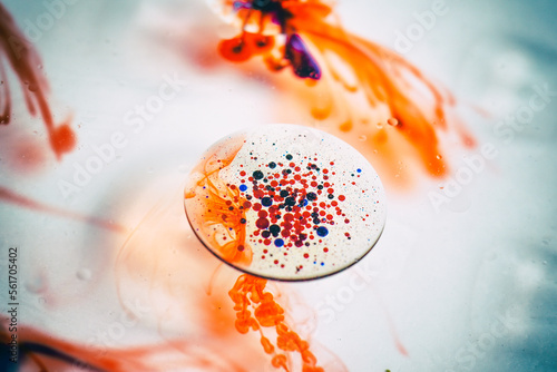 Blood cell smear under microscope for vaccine research, Bacterias and micro organisms colonies in agar petri dish, Virus and germ spread in to cell, Scientific health background.
