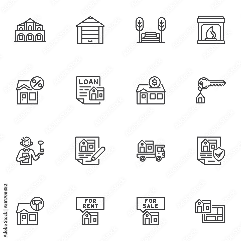 Real estate service line icons set