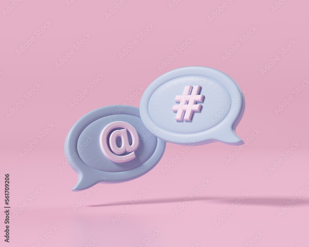 Fototapeta premium 3D chat bubbles with common square markers on internet help concept On a pink background. 3D illustration.