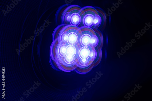 A beautiful, artistic reflections through fractal prism of LED mono light. Studio lights through glass prism.