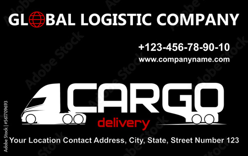 Business card template of logistics, truck driver, delivery service in black and white style