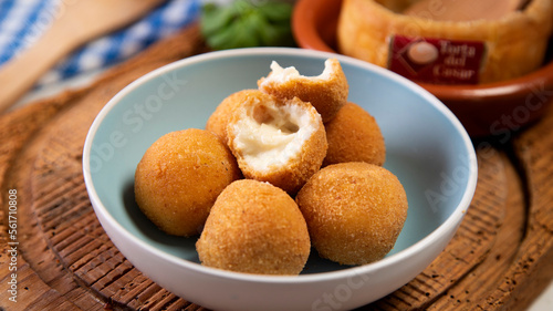 Extremadura cheese croquettes. The croquette is a portion of dough made from a dense sauce such as bechamel and a mincemeat of various ingredients.