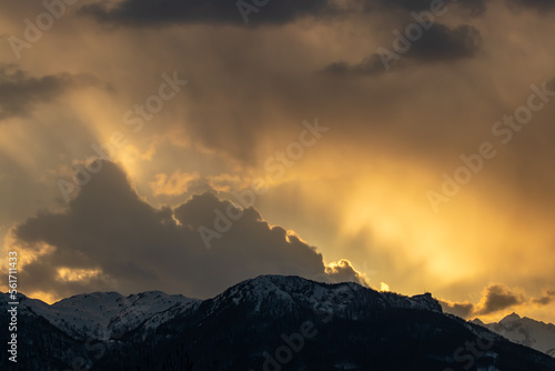 Sunrise in mountains  Bohinj valley  Slovenia 