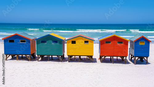 colorful beach house at Muizenberg beach Cape Town, beach huts, Muizenberg, Cape Town, False Bay, South Africa. photo