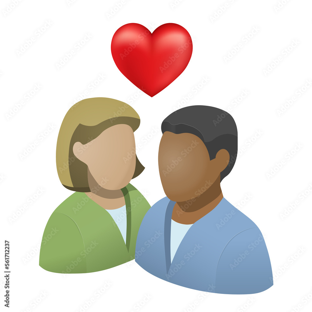 Fototapeta premium Love between black man and white woman with red heart