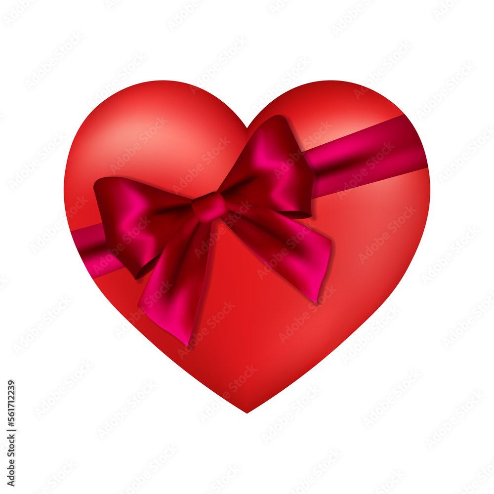 Volumetric shiny red heart icon with pink bow for St. Valentines Day Volumetric shiny red heart icon with pink bow for St. Valentines Day