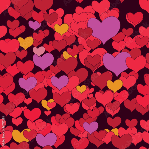 Vector seamless pattern with bright hearts.