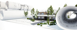 Bauplanung eines energieeffizienten Einfamilienhauses mit Dachterrasse und Swimmingpool - 3D Visualisierung