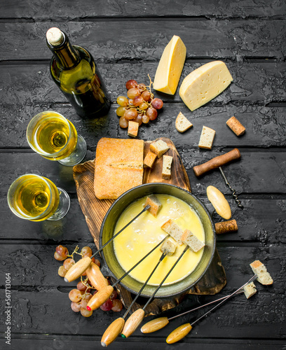 Delicious fondue cheese with white wine.