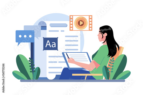 Blogger girl writes articles and videos for a blog