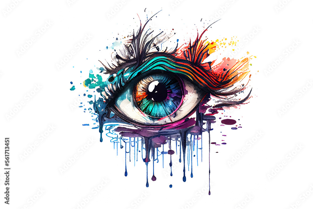 Colourful Human Eye Watercolour Generative AI Illustration