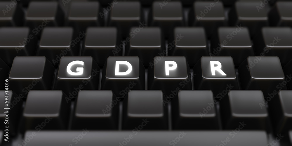 GDPR white letter text on black computer keyboard background. Applicable legislation. 3d render GDPR white letter text on black computer keyboard background. Applicable legislation. 3d render
