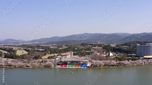 Cherry Blossom Aerial View at Bomun Park, Gyeongju, South Korea,  photo