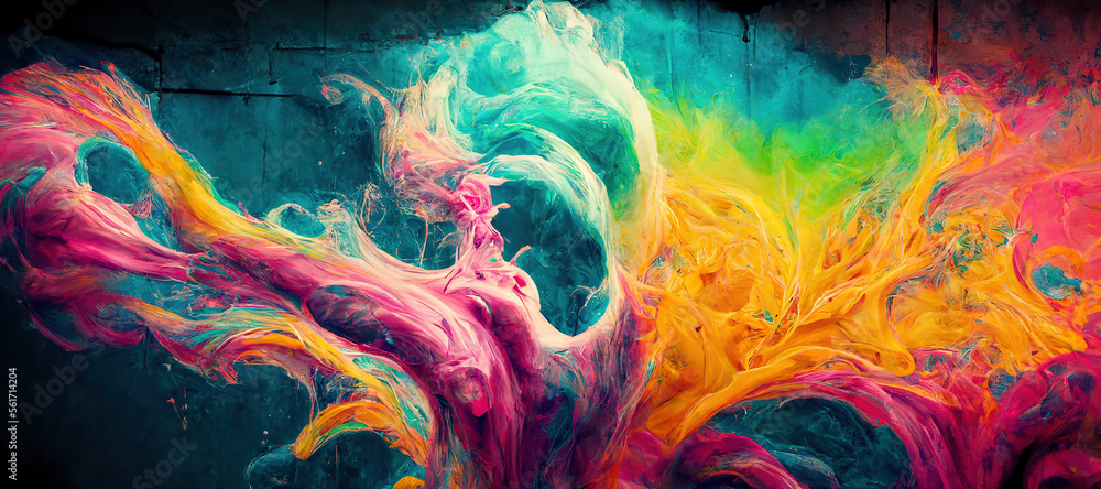 background of colorful brush paint splashes on the wall