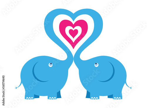 Vector illustration with two enamored elephants. Greeting card for Valentine's Day. Romantic decorative cute image in cartoon style.