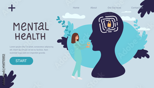 Correction in thinking. Man hold gear element, head silhouette on background, psychologist or psychotherapist helps to solve mental problems, business coach consulting. Vector concept.