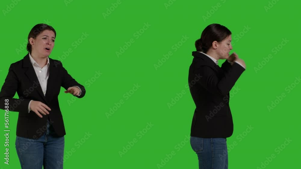 Angry female manager acting furious and angry in studio, standing over isolated green screen background. Office worker showing disapproval and conflict or disagreement, negative woman. Angry female manager acting furious and angry in studio, standing over isolated green screen background. Office worker showing disapproval and conflict or disagreement, negative woman.
