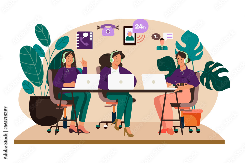 Group of Female Operators Working at Call Center Group of Female Operators Working at Call Center