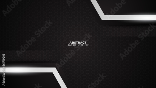 Futuristic black abstract gaming banner design with metal technology concept. Vector illustration for business corporate promotion, game header social media, live streaming background