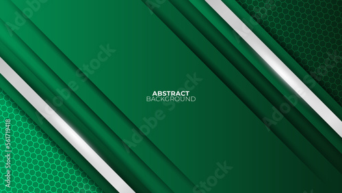 Futuristic green abstract gaming banner design with metal technology concept. Vector illustration for business corporate promotion, game header social media, live streaming background