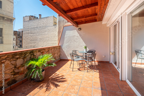 Obraz na plátně Spacious terrace under bright sunlight with warm pleasant exterior